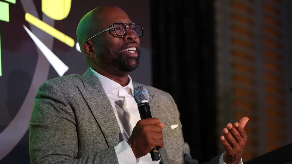 Kenny Smith talks at the NBL HoopsFest Official Welcome Event at TWR, Crown Towers on September 18, 2024 in Perth, Australia.