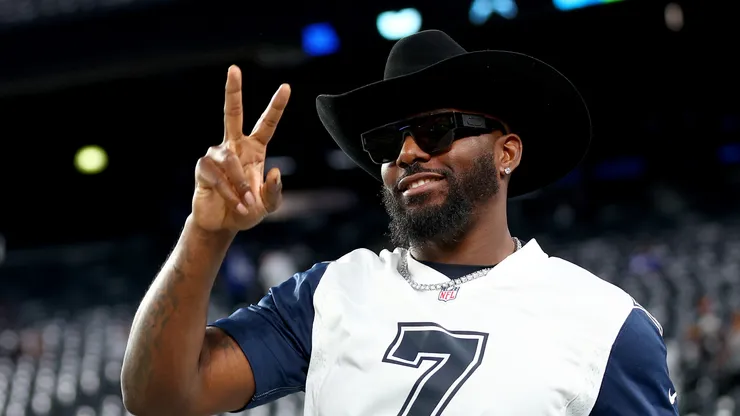 Former Dallas Cowboys wide receiver Dez Bryant walks on the field before the game between the New York Giants and the Dallas Cowboys at MetLife Stadium on September 26, 2022 in East Rutherford, New Jersey. (Photo by Elsa/Getty Images)
