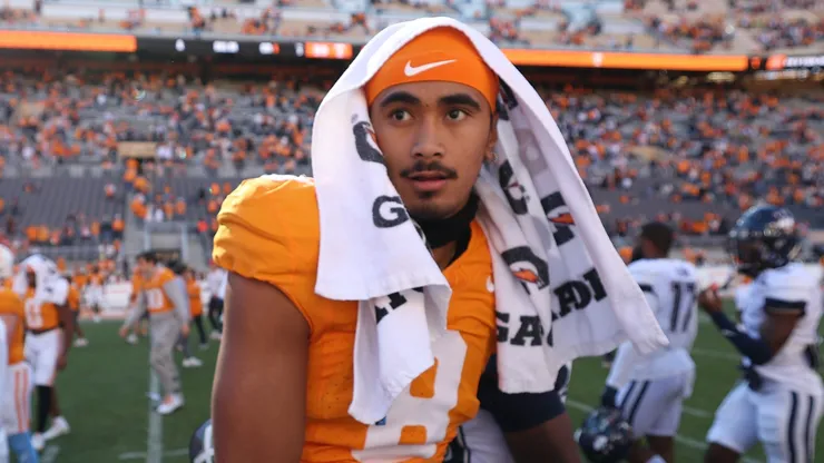 Nico Iamaleava #8 of the Tennessee Volunteers after the game against the Connecticut Huskies at Neyland Stadium on November 04, 2023 in Knoxville, Tennessee. Tennessee won the game 59-3.