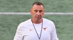 Head coach Steve Sarkisian of the Texas Longhorns looks on prior to a game against the Georgia Bulldogs at Darrell K Royal-Texas Memorial Stadium on October 19, 2024 in Austin, Texas.