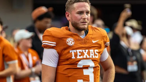 Georgia vs Texas Oct 19 Oct 19, 2024.Quinn Ewers 3 of the Texas Longhorns warming up before the game vs the Georgia Bulldogs at DKR-Memorial Stadium.