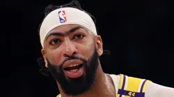 Anthony Davis #3 of the Los Angeles Lakers looks on during the first quarter against the Minnesota Timberwolves at Crypto.com Arena on October 22, 2024 in Los Angeles, California.