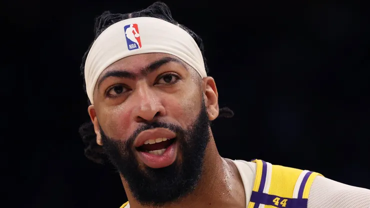 Anthony Davis #3 of the Los Angeles Lakers looks on during the first quarter against the Minnesota Timberwolves at Crypto.com Arena on October 22, 2024 in Los Angeles, California.