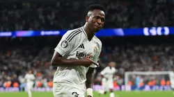Vinicius Jr. of Real Madrid celebrates scoring his team's fifth goal during the UEFA Champions League 2024/25 League
