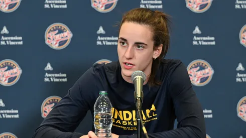 Caitlin Clark of Indiana Fever during a press conference