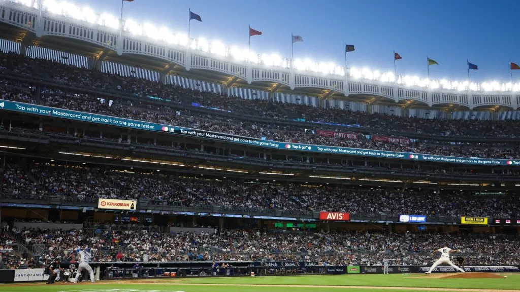 Luis Gil #81 of the New York Yankees pitches to Freddie Freeman #5 of the Los Angeles Dodgers during the fourth inning at Yankee Stadium on June 09, 2024 in the Bronx borough of New York City. (Photo by Luke Hales/Getty Images)