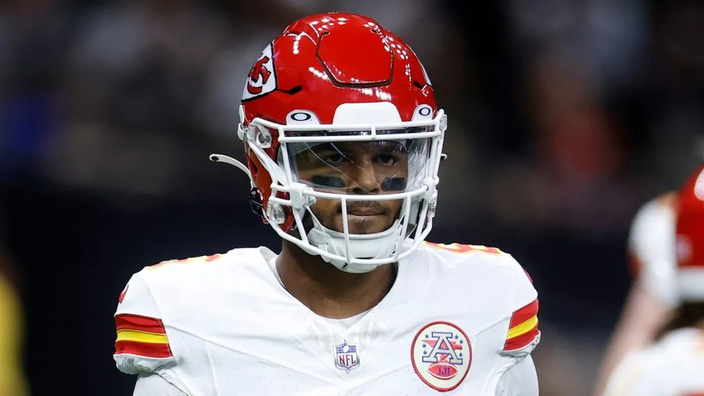 Chris Oladokun #6 of the Kansas City Chiefs throws a pass against the New Orleans Saints during a preseason game at Caesars Superdome on August 13, 2023 in New Orleans, Louisiana.