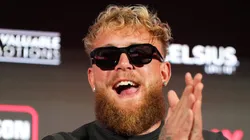 Jake Paul speaks onstage during the Jake Paul vs. Mike Tyson Boxing match Arlington press conference at Texas Live! on May 16, 2024 in Arlington, Texas.