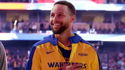 Stephen Curry #30 of the Golden State Warriors stands for the national anthem before their preseason game against the Sacramento Kings