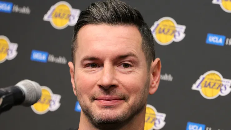 Head coach JJ Redick of the Los Angeles Lakers attends a news conference before a preseason game against the Golden State Warriors on October 15, 2024.