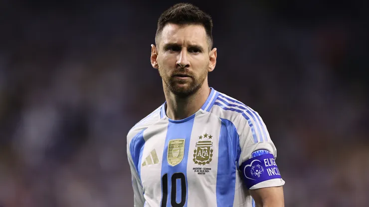 Lionel Messi of Argentina gestures during the CONMEBOL Copa America 2024 quarter-final match between Argentina and Ecuador
