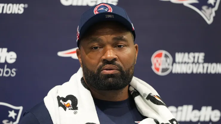 New England Patriots Head coach Jerod Mayo during the New England Patriots NFL, American Football Herren, USA team training and press conference, PK, Pressekonferenz at Harrow School Sports Complex, Garlands Lane, Harrow, HA1 3GF on the 18 October 2024.