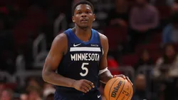 Anthony Edwards #5 of the Minnesota Timberwolves dribbles against the Chicago Bulls during the second half of a preseason game at the United Center on October 16, 2024 in Chicago, Illinois.