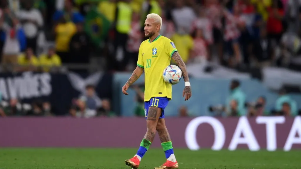 Neymar of Brazil reacts after Croatiaās first goal during the FIFA World Cup Qatar 2022 quarter final match between Croatia and Brazil at Education City Stadium on December 09, 2022 in Al Rayyan, Qatar. (Photo by Laurence Griffiths/Getty Images)
