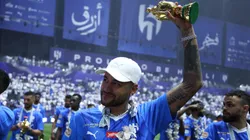 Neymar of Al Hilal celebrates during the Saudi Pro League Trophy presentation at Kingdom Arena on May 24, 2024 in Riyadh, Saudi Arabia. (Photo by Yasser Bakhsh/Getty Images)