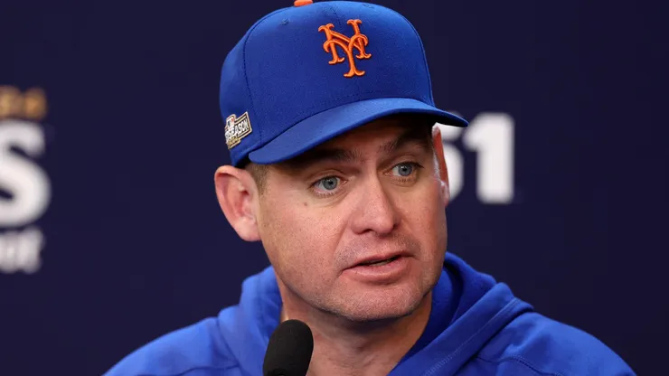 Mets' Carlos Mendoza to the media during a press conference on October 18, 2024 in New York City.