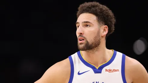 Klay Thompson #11 of the Golden State Warriors during the NBA game at Footprint Center