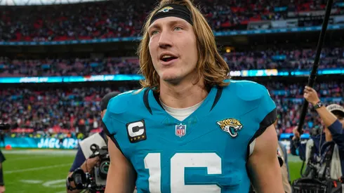 Jacksonville Jaguars v New England Patriots International Series 20 10 2024. Jacksonville Jaguars quarterback Trevor Lawrence (16) during the International Series match between Jacksonville Jaguars and New England Patriots at Wembley Stadium, London, England on 20 October 2024.