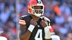 Deshaun Watson #4 of the Cleveland Browns looks on during the second quarter of a game against the Cincinnati Bengals at Huntington Bank Field on October 20, 2024 in Cleveland, Ohio.