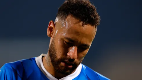 Neymar of Al Hilal reacts during the Saudi Pro League match between Al Hilal and Al Shabab at Prince Faisal Bin Fahad on September 29, 2023 in Riyadh, Saudi Arabia.