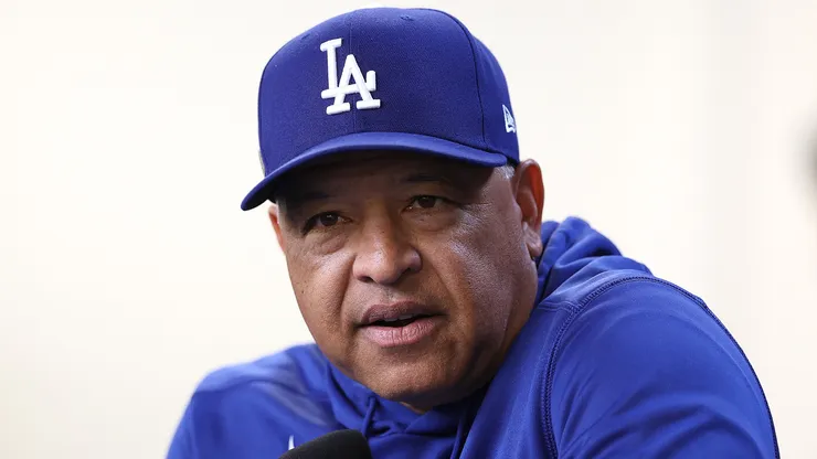 Dave Roberts #30 of the Los Angeles Dodgers speaks to the media prior to Game Four of the National League Championship Series against the New York Mets at Citi Field on October 17, 2024 in New York City.