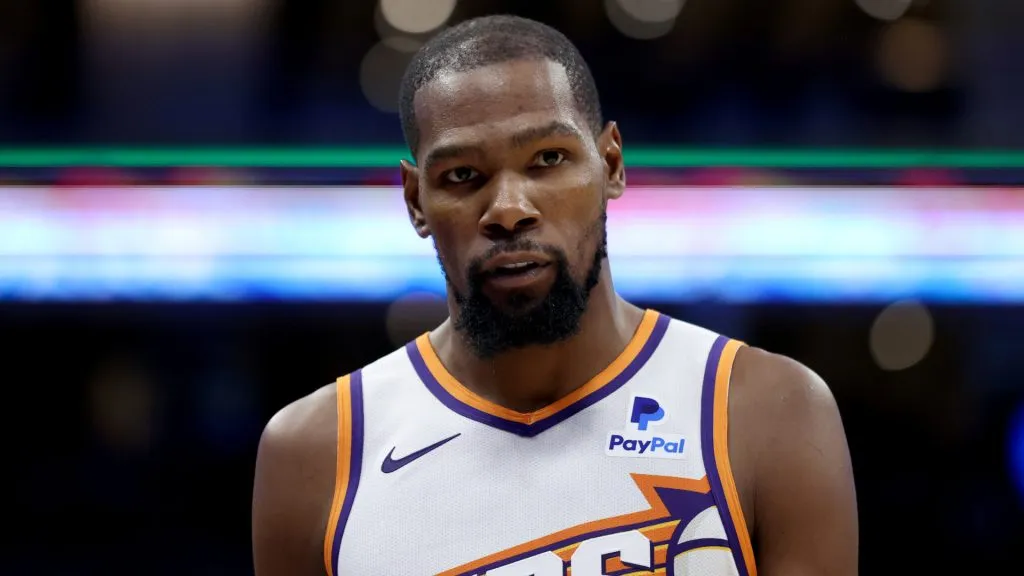 Kevin Durant #35 of the Phoenix Suns stands on the court during their game against the Sacramento Kings