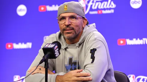 Dallas Mavericks head coach Jason Kidd talks with media prior to Game Four of the 2024 NBA Finals against the Boston Celtics at American Airlines Center on June 14, 2024 in Dallas, Texas.