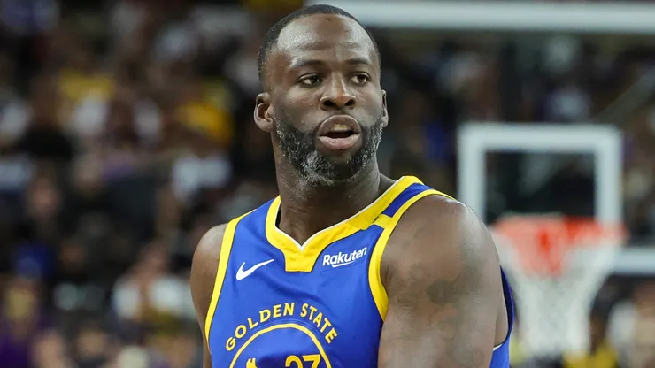 Draymond Green #23 of the Golden State Warriors looks to pass against the Los Angeles Lakers in the second quarter of their preseason game at T-Mobile Arena.