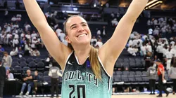 Sabrina Ionescu #20 of the New York Liberty reacts after hitting a game winning three point basket to defeat the Minnesota Lynx