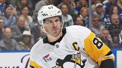 Sidney Crosby #87 of the Pittsburgh Penguins skates against the Toronto Maple Leafs during the 1st period in an NHL game at Scotiabank Arena in Toronto, Ontario, Canada on October 12, 2024.The Maple Leafs defeated the Penguins 4-2.
