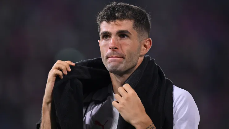 Christian Pulisic of AC Milan celebrates during the Serie A TIM match between Bologna FC and AC Milan at Stadio Renato Dall'Ara on August 21, 2023 in Bologna, Italy. (Photo by Alessandro Sabattini/Getty Images)