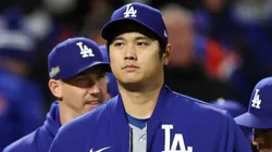 Shohei Ohtani #17 of the Los Angeles Dodgers walks across the field after beating the New York Mets 8-0 in Game Three of the National League Championship Series at Citi Field on October 16, 2024 in New York City.