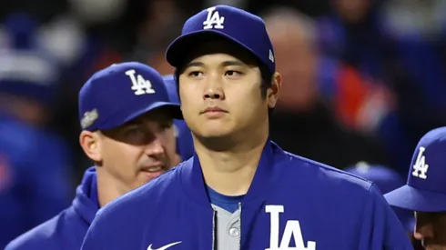 Shohei Ohtani #17 of the Los Angeles Dodgers walks across the field after beating the New York Mets 8-0 in Game Three of the National League Championship Series at Citi Field on October 16, 2024 in New York City.