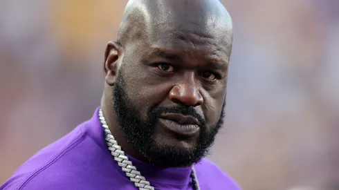 American former basketball player Shaquille O'Neal reacts before a game against the Mississippi Rebels at Tiger Stadium on October 12, 2024 in Baton Rouge, Louisiana.