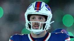 Josh Allen #17 of the Buffalo Bills looks on against the New York Jets at MetLife Stadium on October 14, 2024 in East Rutherford, New Jersey.