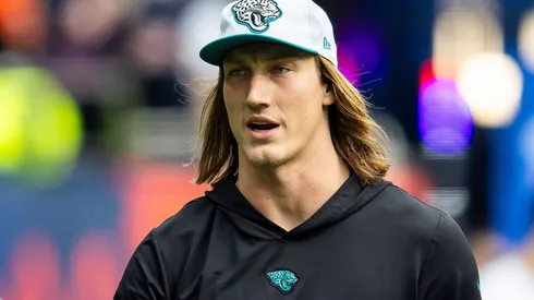 Jacksonville Jaguars Quarterback Trevor Lawrence (16) warming up before the International Series match between Jacksonville Jaguars and Chicago Bears at Tottenham Hotspur Stadium, London, United Kingdom on 13 October 2024.