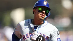Mark Vientos #27 of the New York Mets runs the bases after hitting a grand-slam home run to take a 6-0 lead against the Los Angeles Dodgers in the second inning during Game Two of the Championship Series at Dodger Stadium on October 14, 2024 in Los Angeles, California.