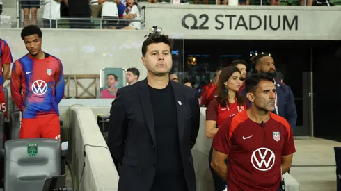 Head coach Mauricio Pochettino of the US Men's National Team stands for the National Anthem before the game between Panama and the United States in a international friendly match at Q2 stadium on October 12, 2024 in Austin, Texas. (Photo by Ronald Cortes/Getty Images)