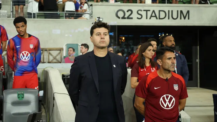 Head coach Mauricio Pochettino of the US Men's National Team stands for the National Anthem before the game between Panama and the United States in a international friendly match at Q2 stadium on October 12, 2024 in Austin, Texas. (Photo by Ronald Cortes/Getty Images)