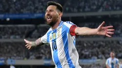 Lionel Messi of Argentina celebrates after scoring the first goal against Bolivia