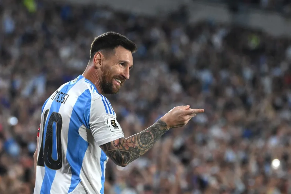 Lionel Messi of Argentina celebrates after scoring the team’s first goal during the FIFA World Cup 2026 South American Qualifier match between Argentina and Bolivia. Endelli/Getty Images