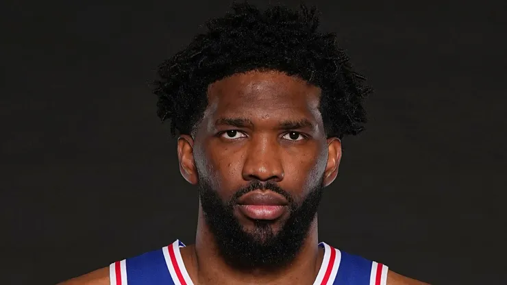 Joel Embiid #21 of the Philadelphia 76ers poses for a picture at media day at 76ers Training Complex on September 30, 2024 in Camden, New Jersey.