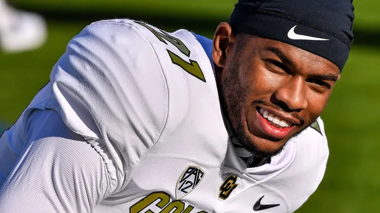 Colorado Buffaloes safety Shilo Sanders (21) on the field before the NCAA, College League, USA Football game between the UCLA Bruins and the Colorado Buffaloes at the Rose Bowl in Pasadena, California.