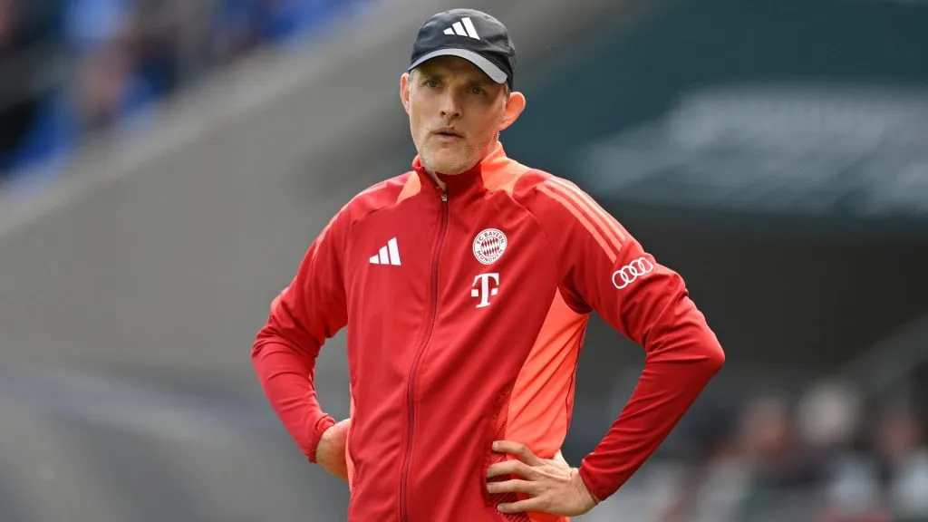 Thomas Tuchel, Head Coach of Bayern Munich, looks on during the Bundesliga match between TSG Hoffenheim and FC Bayern München at PreZero-Arena on May 18, 2024 in Sinsheim, Germany. (Photo by Matthias Hangst/Getty Images)