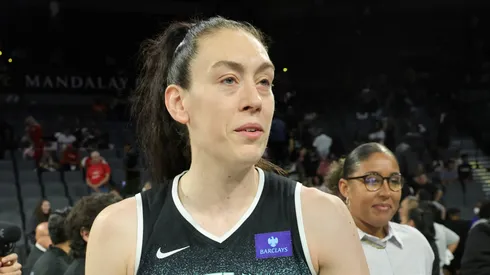 Breanna Stewart #30 of the New York Liberty walks off the court after the Liberty defeated the Las Vegas Aces