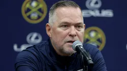 Head coach Michael Malone of the Denver Nuggets fields questions during Denver Nuggets Media Day at Ball Arena on September 26, 2024 in Denver, Colorado.