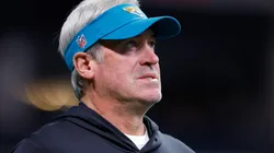 Head coach Doug Pederson of the Jacksonville Jaguars looks on prior to an NFL preseason game against the Atlanta Falcons at Mercedes-Benz Stadium on August 23, 2024 in Atlanta, Georgia.