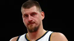Nikola Jokic of Denver Nuggets looks on during the NBA match between Denver Nuggets and Boston Celtics.