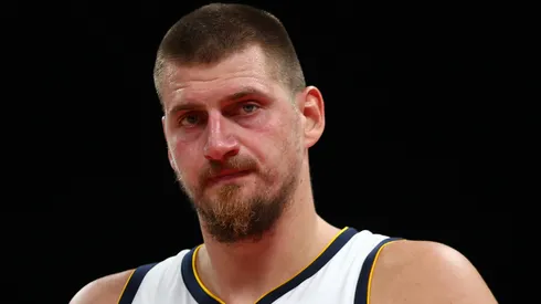 Nikola Jokic of Denver Nuggets looks on during the NBA match between Denver Nuggets and Boston Celtics.