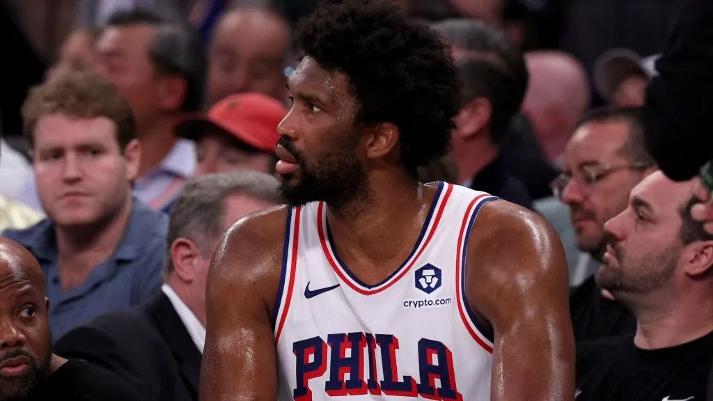 Joel Embiid on the bench